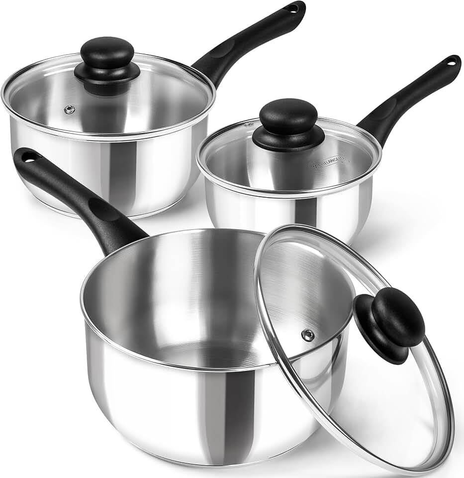 Six-piece stainless steel saucepan set with lids