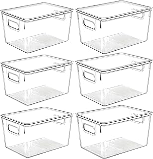 Clear plastic storage bins with lids for kitchen and pantry organization