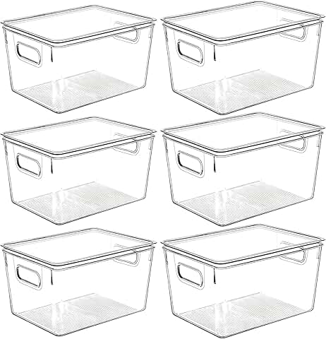 Clear plastic storage bins with lids for kitchen and pantry organization