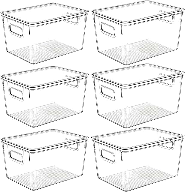 Clear plastic storage bins with lids for kitchen and pantry organization