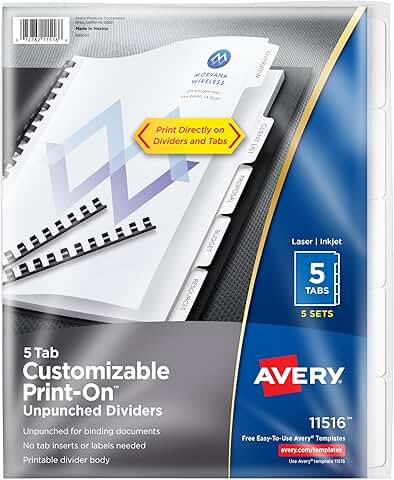 Unpunched Customizable 5-Tab Divider Set