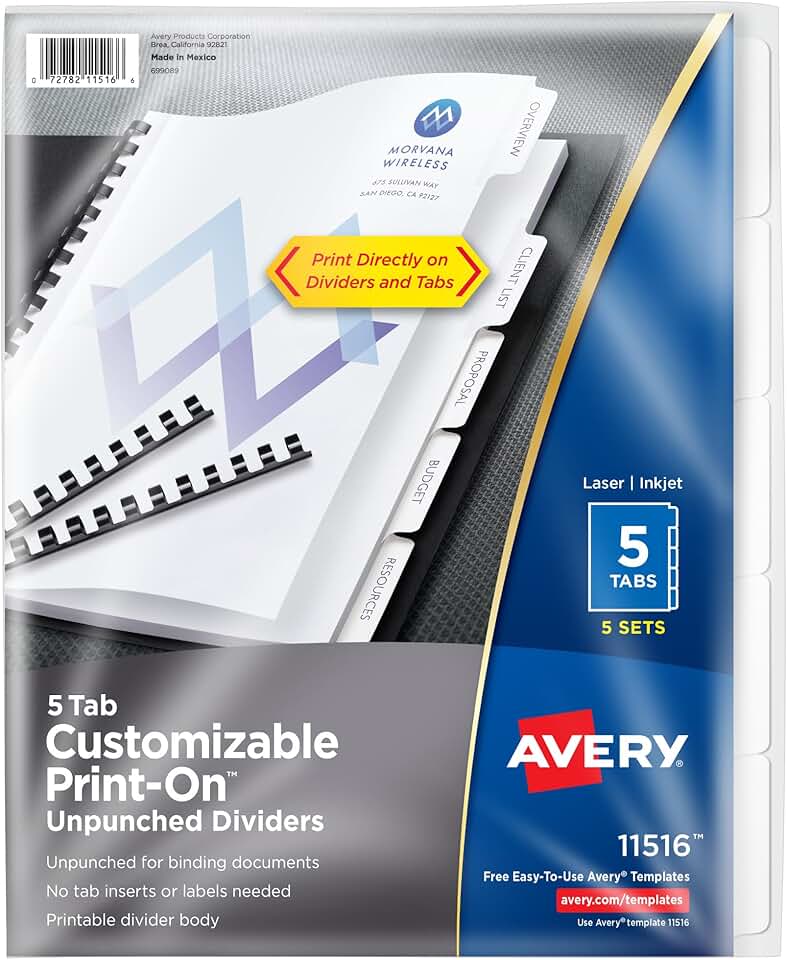 Unpunched Customizable 5-Tab Divider Set