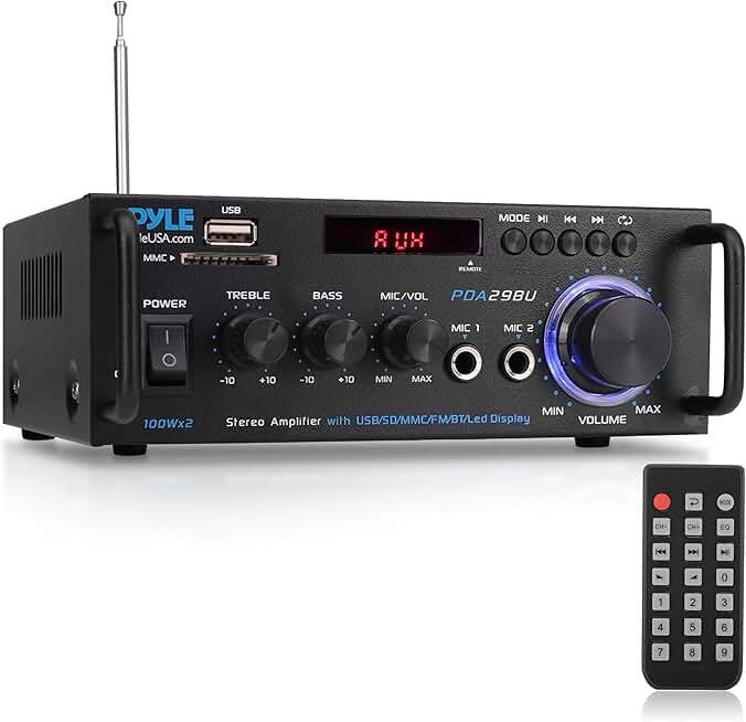 Wireless Bluetooth Stereo Power Amplifier with RCA, USB, SD, MIC, FM Radio, Remote, AUX