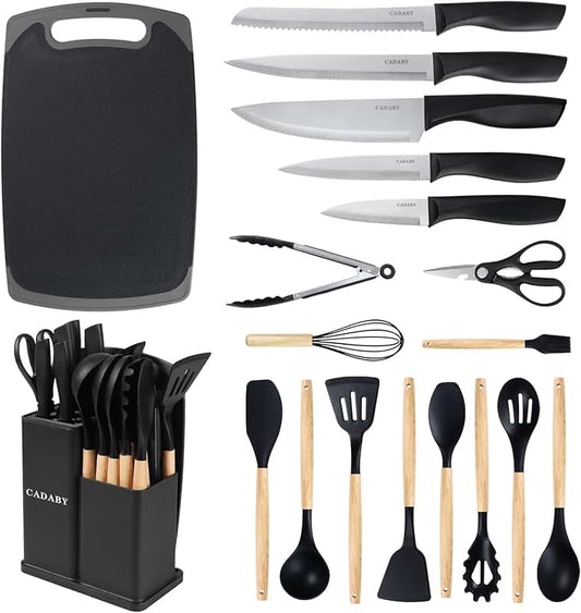 Silicone cookware set with utensil storage bucket