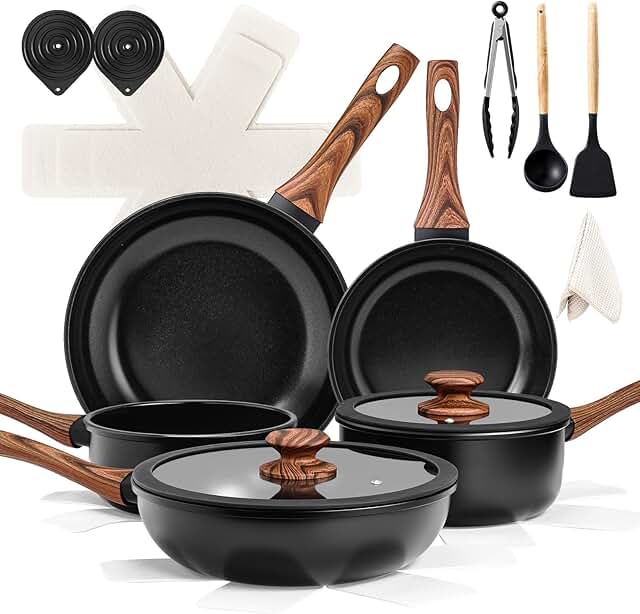 17-Piece Black Cookware Set with Utensils
