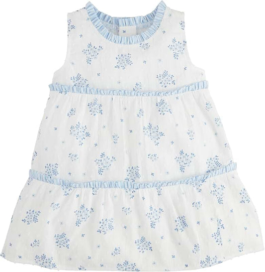 Blue floral tiered dress for girls