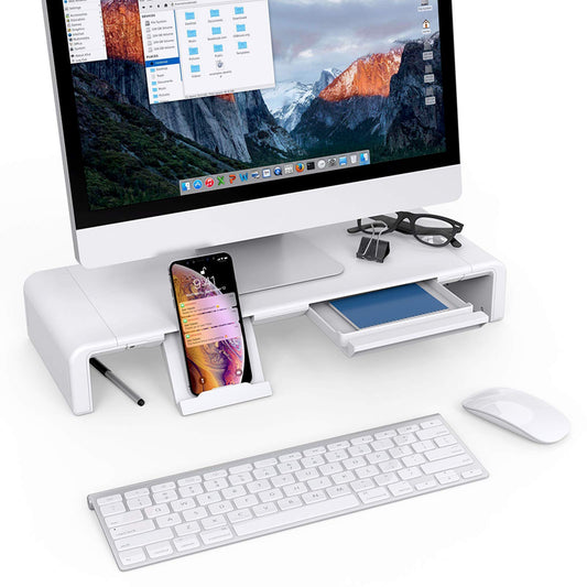 Clarity Foldable Monitor Stand with Drawer for Laptop and Printer