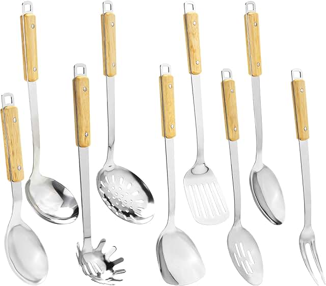 9-Piece Cooking Utensil Set with Wood Handles