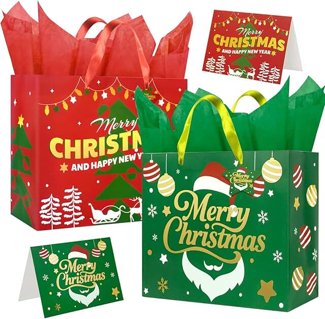 Set of 2 Christmas Gift Bags with Handles and Accessories