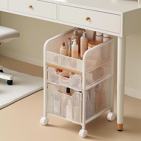Rolling makeup cart with 2 drawers and wheels