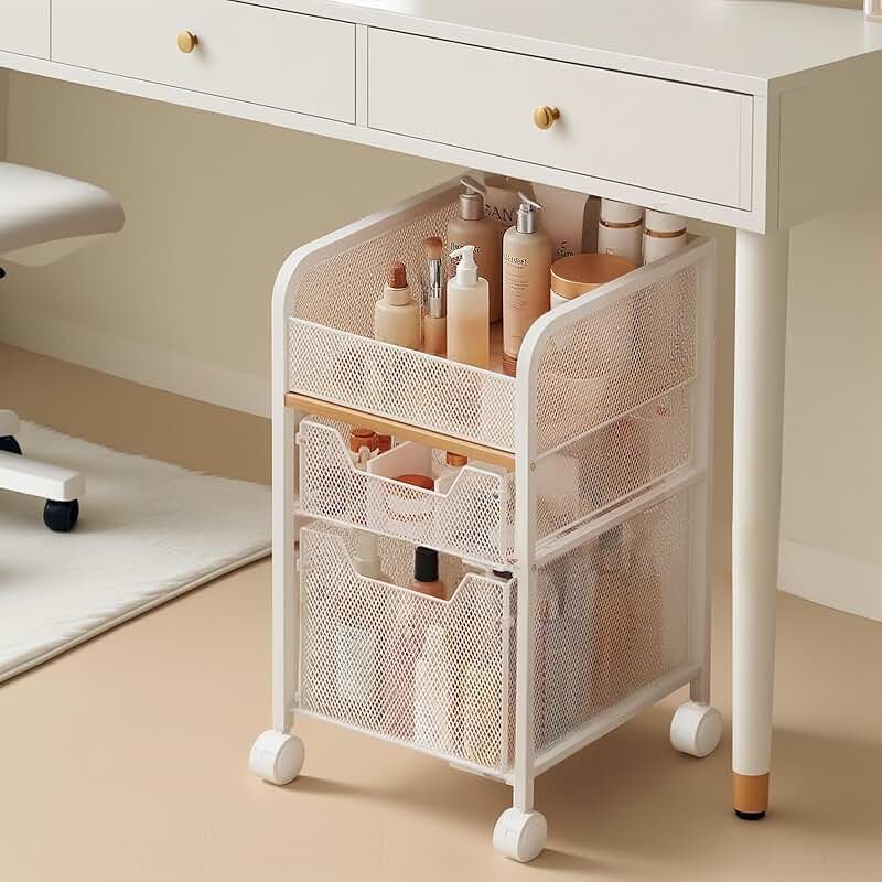 Rolling makeup cart with 2 drawers and wheels