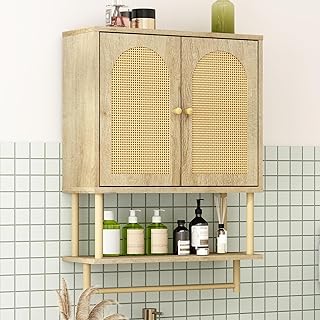 Modern Rattan Bathroom Wall Cabinet with Arched Doors