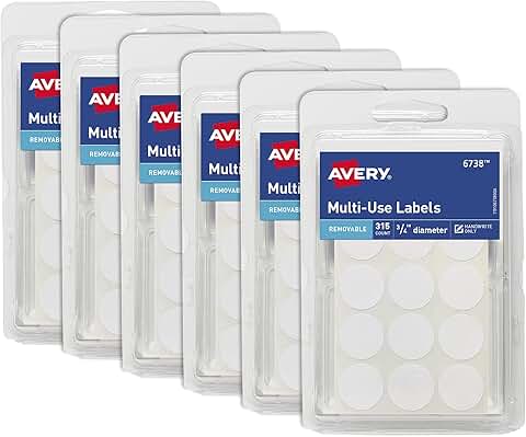 White 3/4 Inch Round Removable Labels, 315 Pack