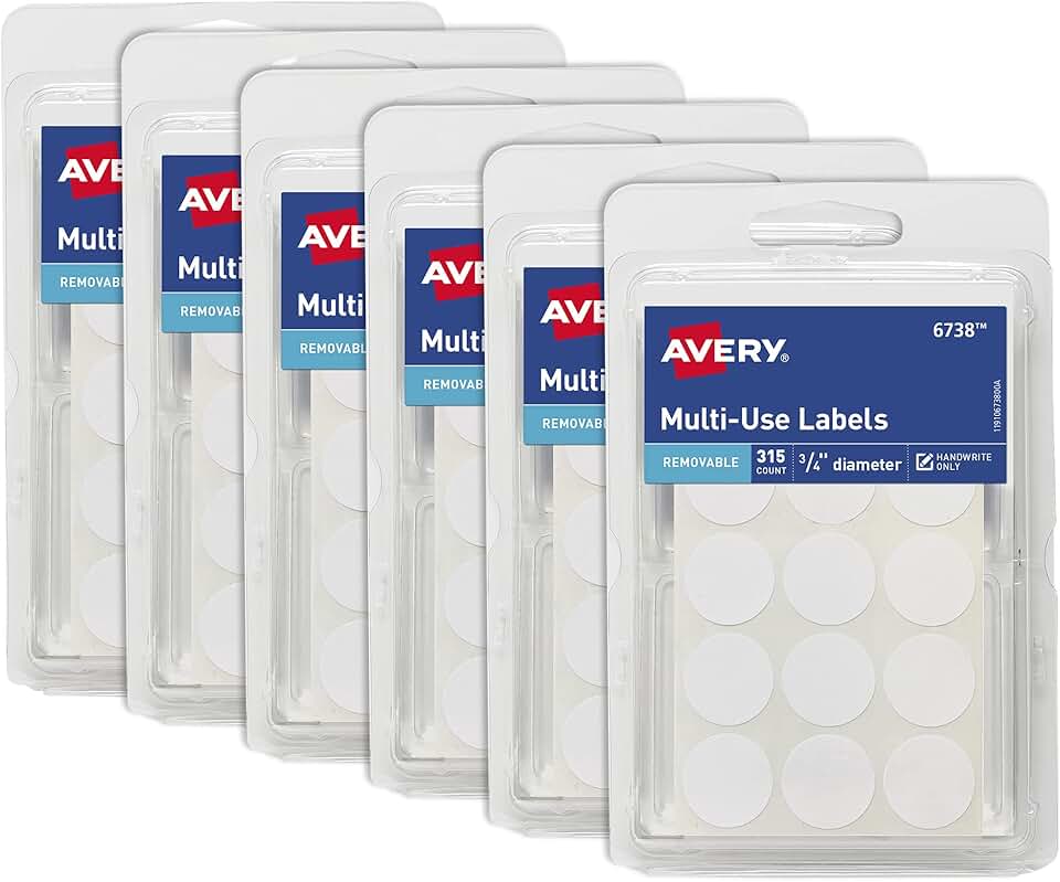 White 3/4 Inch Round Removable Labels, 315 Pack