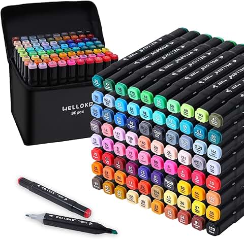80-Color Dual Brush Tip Alcohol Markers for Art and Craft