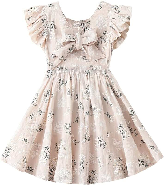 Toddler Girl Cotton Dress with Flutter Sleeves