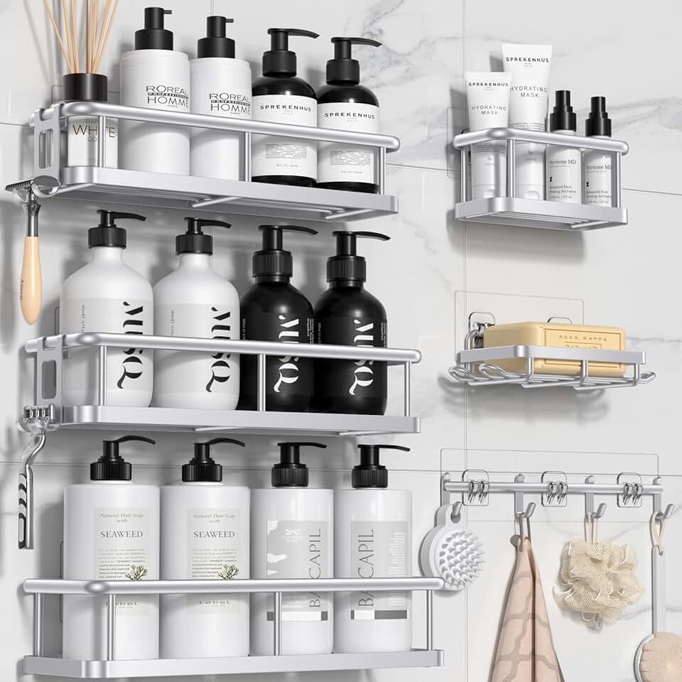 Large Rustproof Shower Caddy with Hooks and Soap Holder