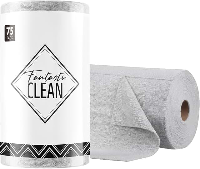 75-Pack Microfiber Cleaning Cloth Roll, 12"x12"