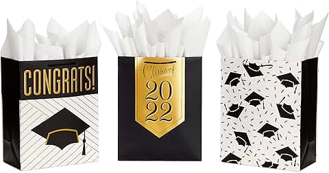 13-inch Graduation Gift Bags with Tissue Paper (3 Pack)
