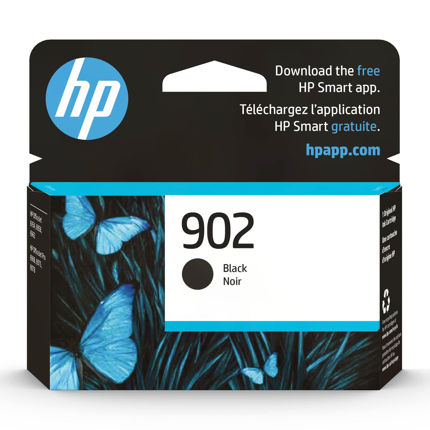 Original 902 Black Ink Cartridge | Works with OfficeJet 6950, 6960 Series, OfficeJet Pro 6960, 6970 Series | Eligible for Instant Ink | T6L98AN