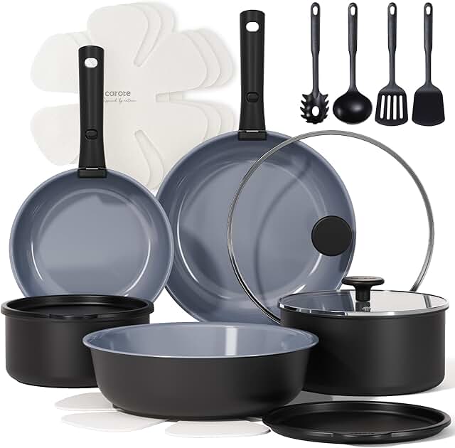 19-Piece Non-Stick Ceramic Cookware Set in Gray