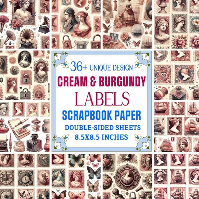 Cream and Burgundy Scrapbook Paper for Crafts
