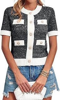 Women's Short Sleeve Button-Down Cardigan with Pockets