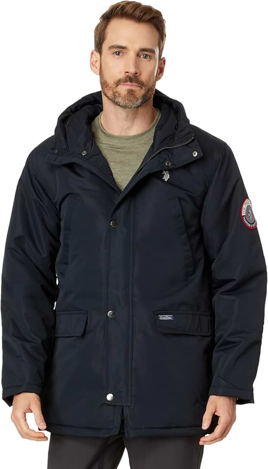 Men's Solid Long Parka with Snorkel