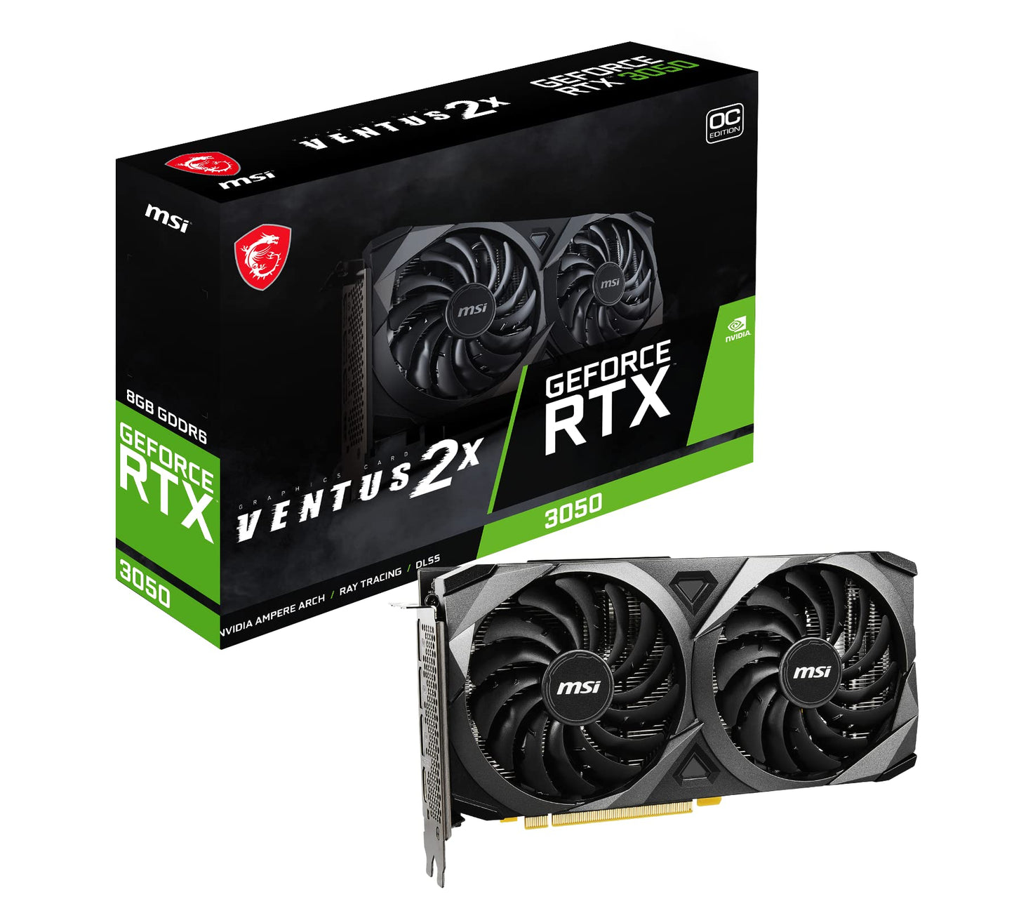 Gaming GeForce RTX 3050 8GB GDRR6 128-Bit HDMI/DP PCIe 4 Torx Twin Fans Ampere OC Graphics Card (RTX 3050 Ventus 2X 8G OC)
