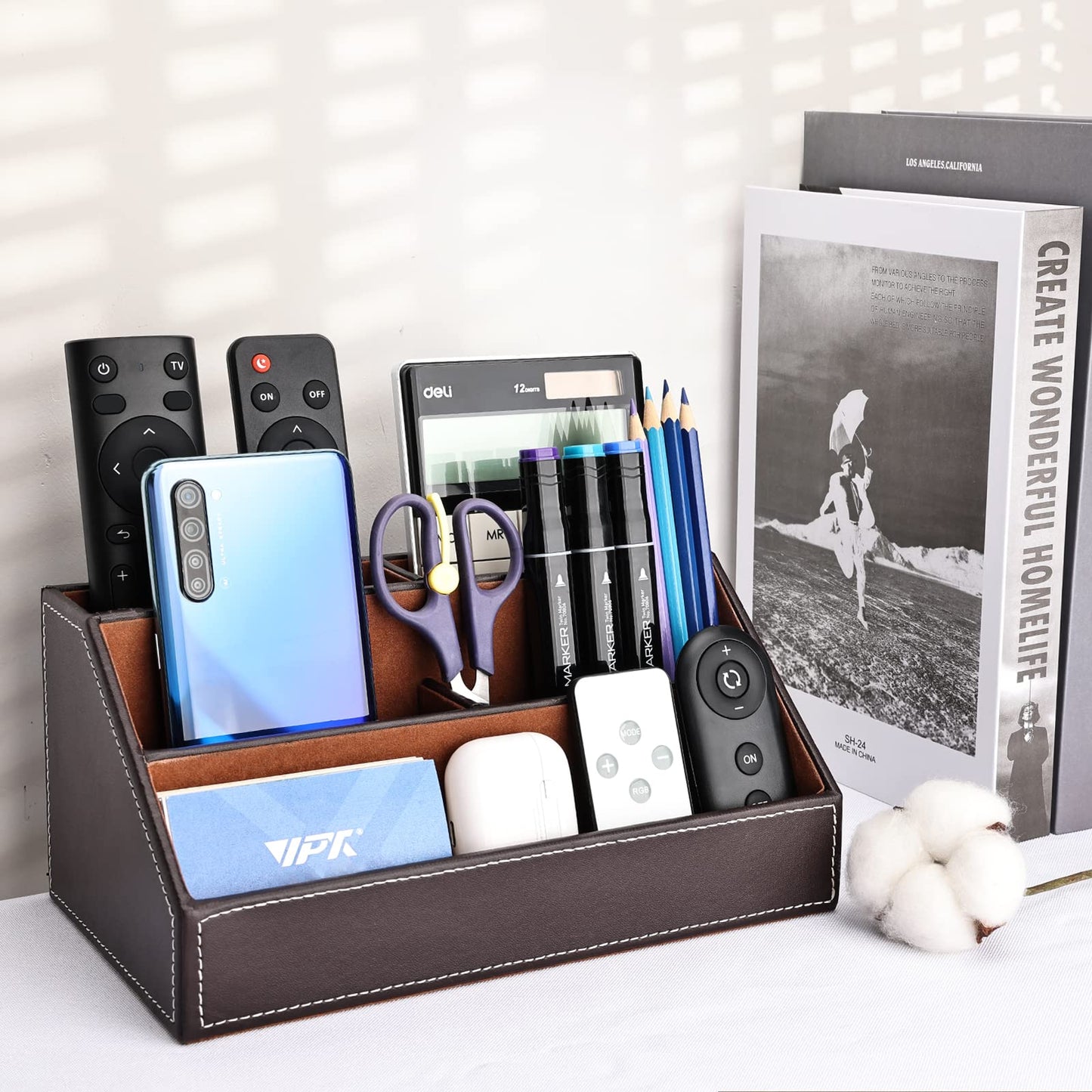 Pu Leather Desk Organizer with 5 Compartments