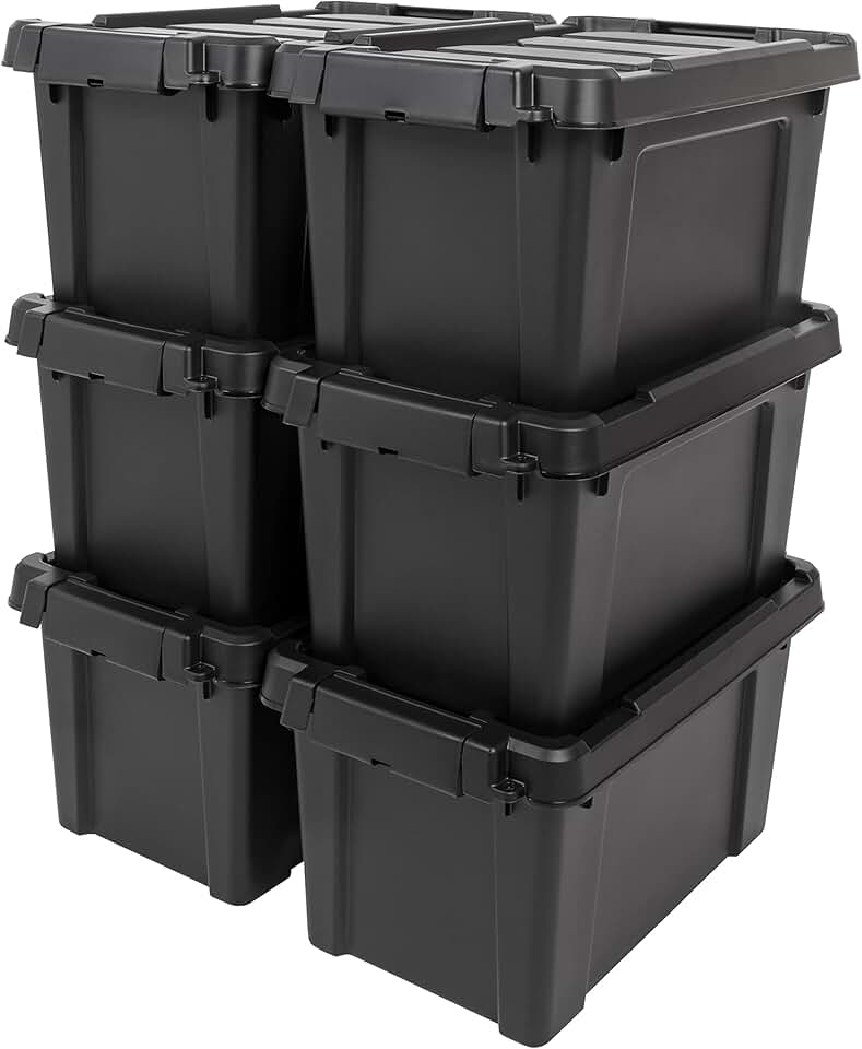 Six 5-Gallon Lockable Storage Bins with Lids