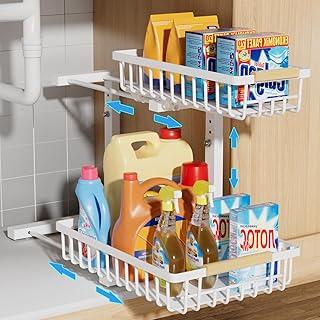 Adjustable 2-Tier Under Sink Organizer with Slide-Out Basket