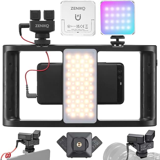 Stereo Dual Shotgun Microphone with Video Light and Rig