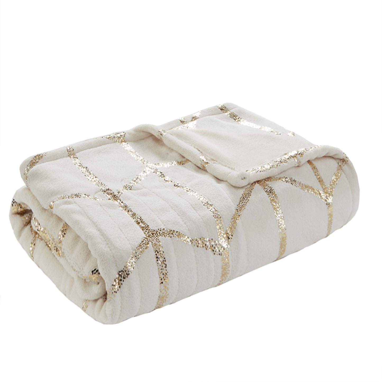 True North by Raina Electric Blanket Plush Throws-Low EMF-50" x 60" Geometric Print Cozy Soft-3-Setting Heat Controller, 50" x 60", Ivory/Metallic Silver