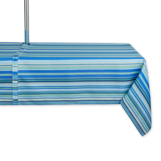 Indoor/Outdoor Tabletop Multi-use, Machine Washable, Striped, Tablecloth, 60x84 w/Zipper, Blue Ocean