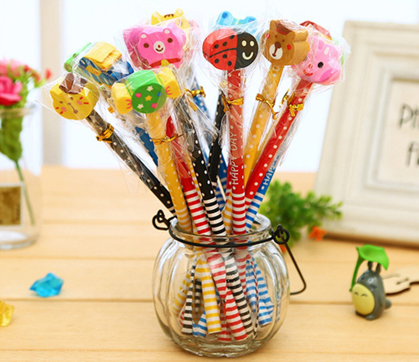 40 Colorful Cartoon Eraser Pencils for Kids and School