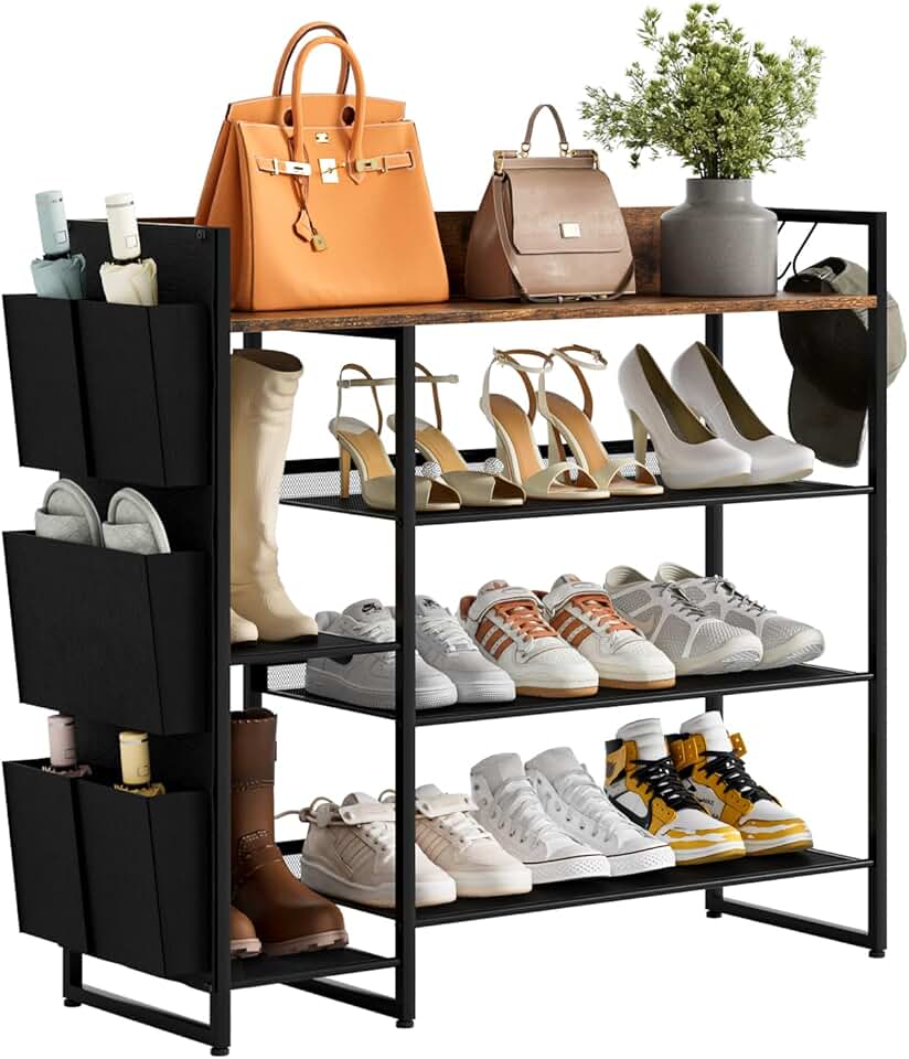 4-Tier Shoe Rack with Bench and Storage Bag
