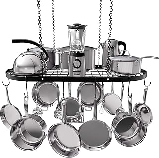 Heavy-Duty Black Ceiling Pot Rack with 15 Hooks
