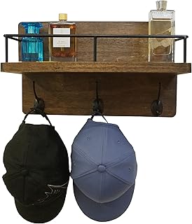 Floating wall shelf with hooks for home and bathroom storage