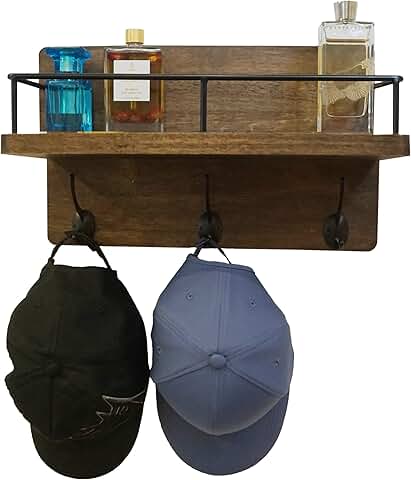 Floating wall shelf with hooks for home and bathroom storage