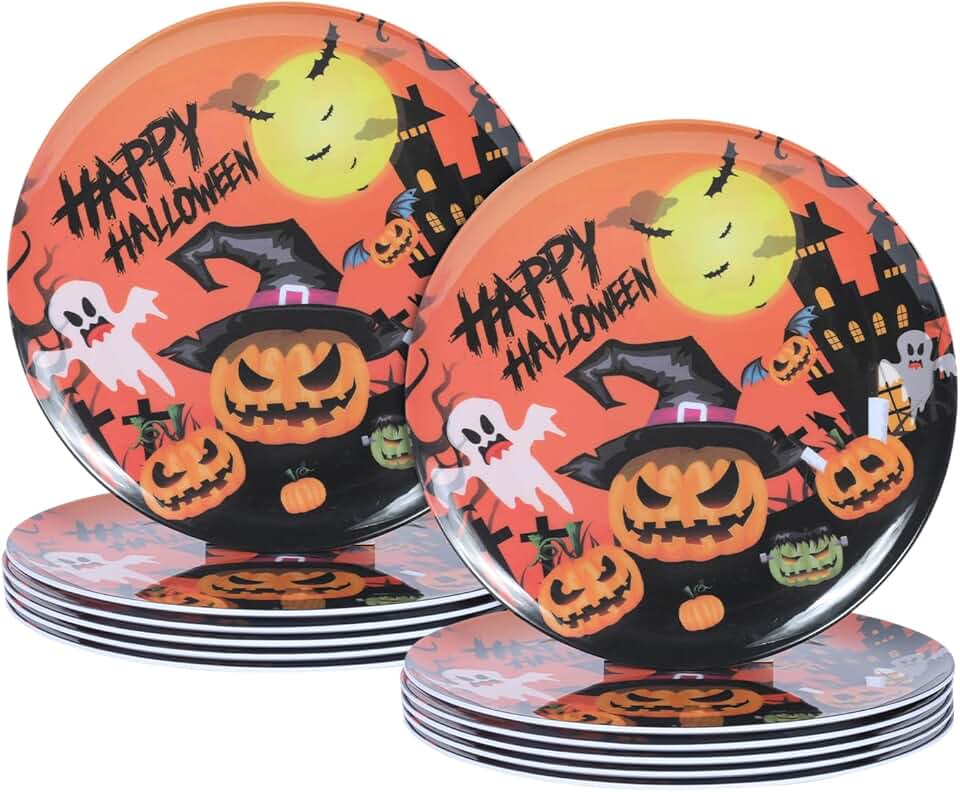 10-Inch Halloween Melamine Dinner Plates, 12-Pack