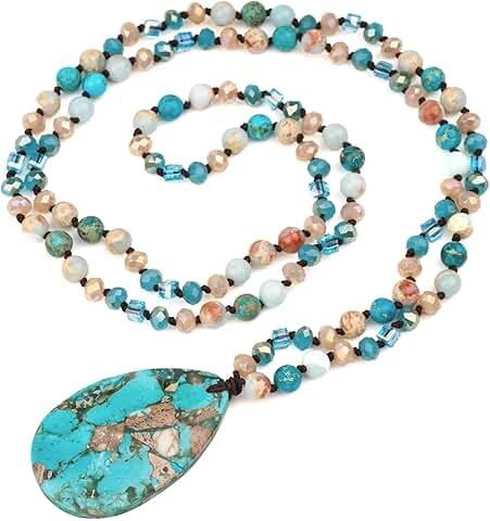 Boho Waterdrop Turquoise Pendant Necklace for Women