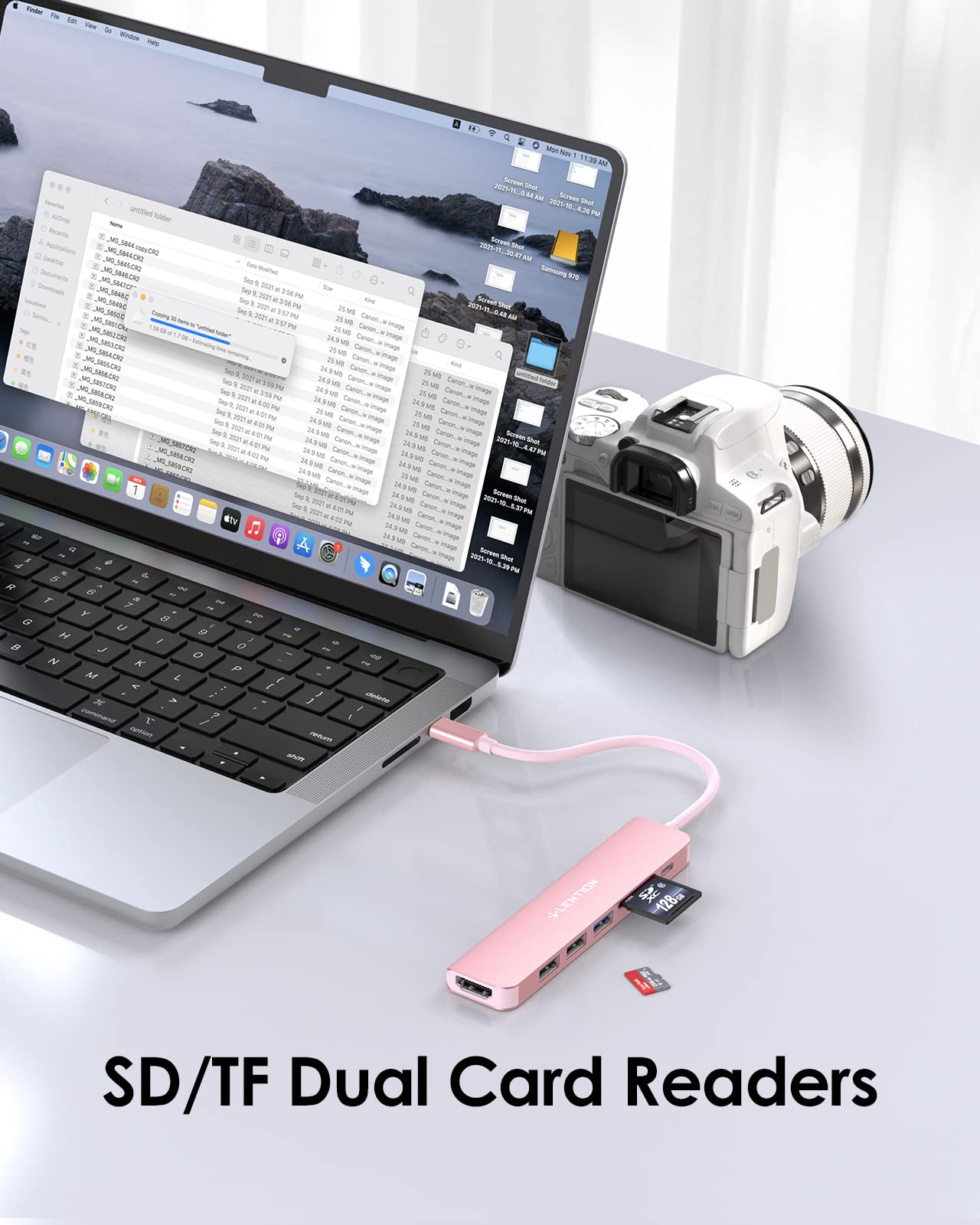 USB C Hub with 100W Charging, 4K HDMI, Dual Card Reader, USB 3.0 & 2.0 Compatible 2022-2016 MacBook Pro, New Mac Air/Surface, Chromebook, More, Stable Driver Adapter (CB-CE18, Rose Gold)