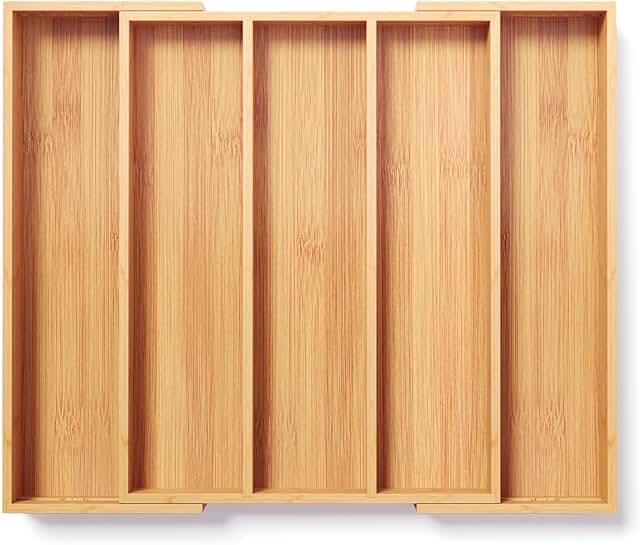 Adjustable Bamboo Silverware Drawer Organizer