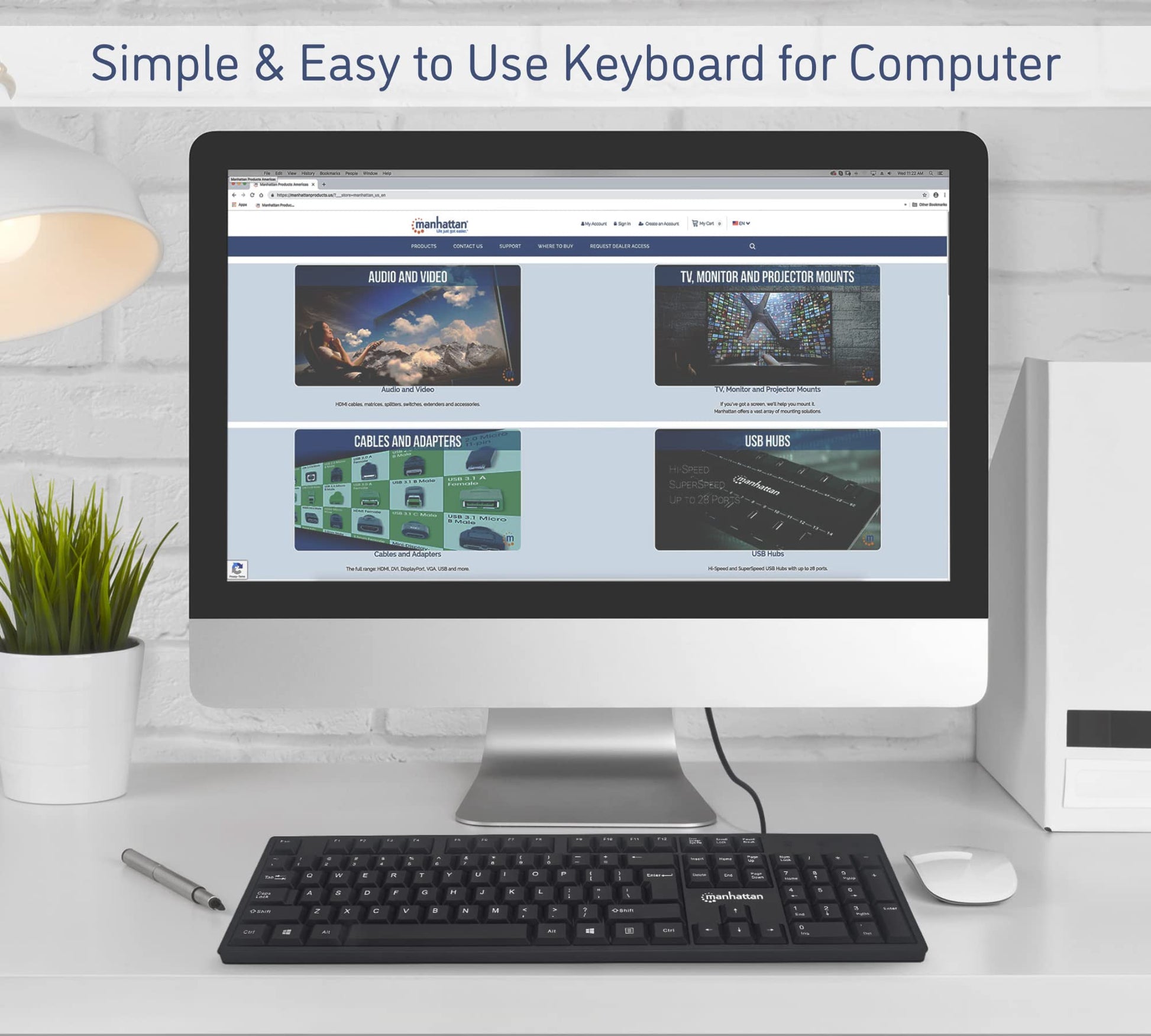 Wired Computer Keyboard - Basic Black Keyboard - with 4.5ft USB-A Cable, 104-keys, Foldable Stands - Compatible for Windows, PC, Laptop - 3 Yr Mfg Warranty - 179324