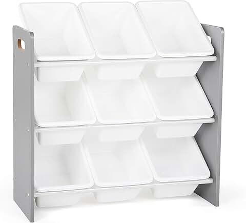 9-Bin Toy Organizer with White Bins and 3 Tiers