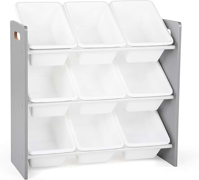 9-Bin Toy Organizer with White Bins and 3 Tiers