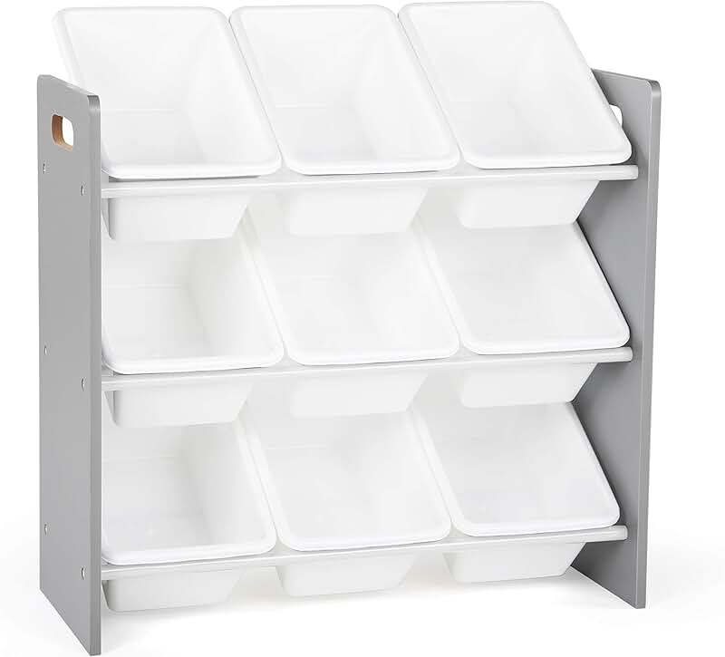 9-Bin Toy Organizer with White Bins and 3 Tiers