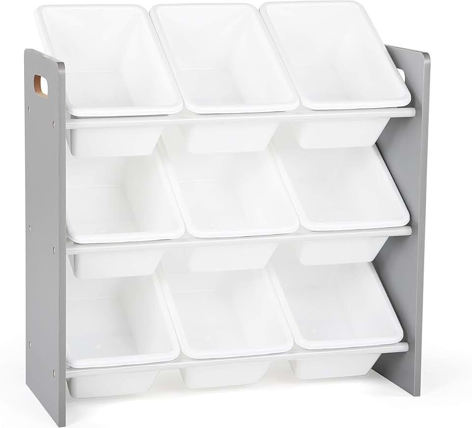 9-Bin Toy Organizer with White Bins and 3 Tiers