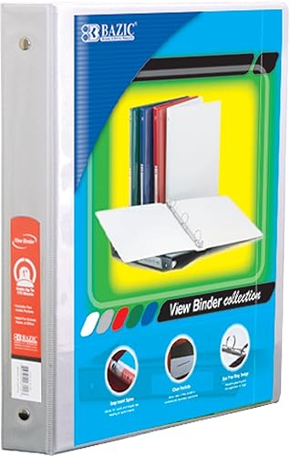 White 1-inch 3-ring view binder with 2 pockets